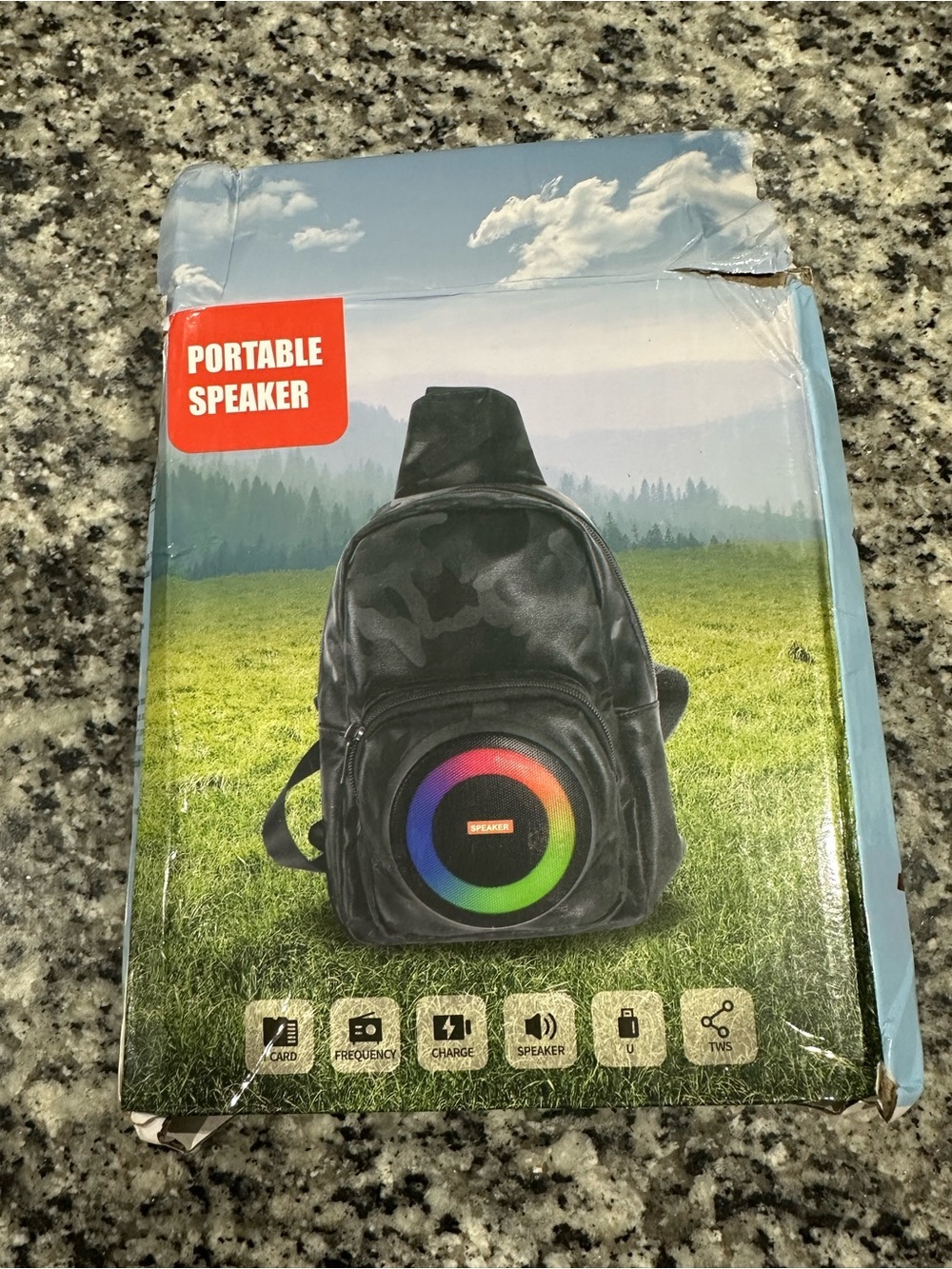 New In Box/Unused Portable Bluetooth Backpack Speaker - Black Camo Print